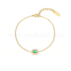 Овальные браслеты с фианитами, с золотыми тросовыми цепями из нержавеющей стали, зелёные, 6-1/4 дюйм (16 см)