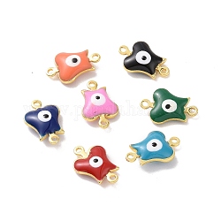 Brass Enamel Connector Charms, Real 18K Gold Plated, Evil Eye Pattern, Mixed Color, 12.5x8x3.5mm, Hole: 1mm