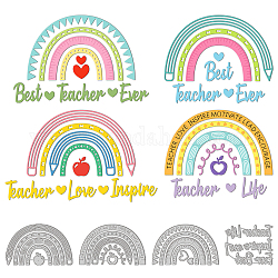 GLOBLELAND 4Pcs Happy Teacher's Day Cutting Dies Metal Rainbow Die Cuts Embossing Stencils Template for Paper Card Making Decoration DIY Scrapbooking Album Craft Decor