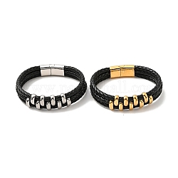 Bracelet cuir tressé triple passants multi-rangs avec 304 fermoir aimanté acier inoxydable pour homme femme, couleur mixte, 8-5/8 pouce (22 cm)