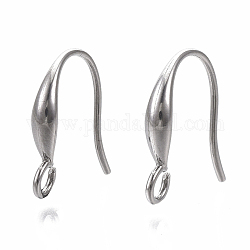 304 Stainless Steel Earring Hooks, Ear Wire, with Horizontal Loop, Stainless Steel Color, 14x11.5x3mm, Hole: 2mm, Pin: 1mm