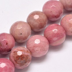 Facettierte runde Perlenstränge aus natürlichem Rhodonit, 8 mm, Bohrung: 1 mm, ca. 45 Stk. / Strang, 15 Zoll