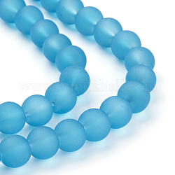 Transparent Glass Bead Strands, Frosted, Round, Dark Turquoise, 8mm, Hole: 1.3~1.6mm, about 99pcs/strand, 31.4 inch