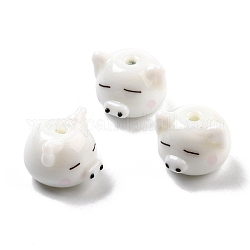 Perles en porcelaine manuelles, tête de porc, blanc, 11.5x14x15~16mm, Trou: 2mm