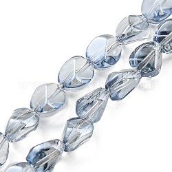 Brins de perles de verre transparentes plaquées lustre, galvanoplastie, polygone facettes, bleu acier clair, 7.5x6x6.8mm, Trou: 1mm, Environ 90 pcs/chapelet, 26.85 pouce (68.2 cm)