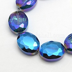 Chapelets de perles ovales de cristal à facettes en verre électrolytique, couleur arc-en-plaqué, bleu royal, 20x16x8mm, Trou: 1mm, Environ 35 pcs/chapelet, 27.5 pouce