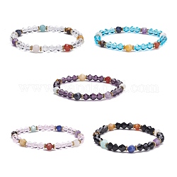 Bracelet extensible perles rondes pierres naturelles mélangées thème chakra, bracelet perles de verre transparentes, couleur mixte, diamètre intérieur: 2-1/8 pouce (5.5 cm)