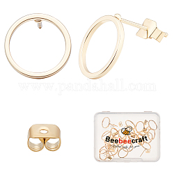 Beebeecraft 20шт латунные серьги-гвоздики выводы, кольцо, без никеля , с гайками для ушей 20шт, золотые, 12 мм, штифты : 0.7 мм
