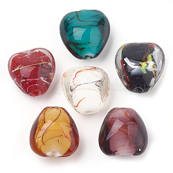 Manuell Murano Glas Perlen, Herz, Mischfarbe, 23~24x23x16 mm, Bohrung: 1.5~2 mm
