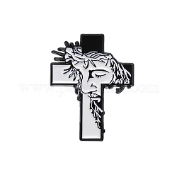 Religión jesús retrato cruz esmalte alfileres, broche de la aleación, blanco, 33x26mm