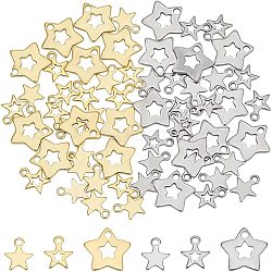Unicraftale environ 60 pièces 3 styles 2 couleurs breloques étoiles en acier inoxydable 8.4-11mm de long mini breloques étoiles breloques célestes petite étoile breloques breloques étoile creuse pour la fabrication de bijoux