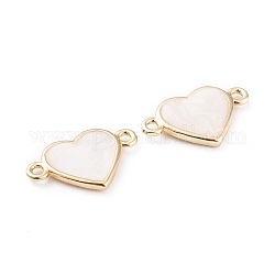 Brass Enamel Links, Long-Lasting Plated, Heart, White, Real 18K Gold Plated, 11x17.5x2mm, Hole: 1.4mm