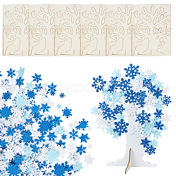 Olycraft 6 Set Schaumstoff-Aufkleber, 3D-Bastelbaum-Set, Schneeflocken-Thema, unvollendeter Holzbaum, Winterbaum mit 500 blauen, weißen Schneeflocken-Aufklebern für Kunstprojekte, Familienaktivitäten, Weihnachten, festliche Dekoration