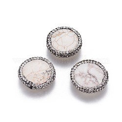 Perles de magnésite naturelle, avec strass en pâte polymère, plat rond, cristal, 22~23x6~7mm, Trou: 1.2mm