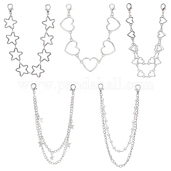Wadorn 5 pièces 5 chaînes de sac décoratives en fer et alliage de style, chaîne de pantalon, avec perles en plastique imitation abs, étoiles & coeur, platine, 267~297mm, 1pc / style