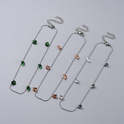 Zirkonia bezaubert Halsketten, mit 304 Edelstahl-Kabelkette Halsketten und Eisen-Extender gedrehte Kette, Mischfarbe, 14.5 Zoll (37 cm), 1.5 mm