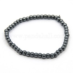 Эластичные немагнитные синтетические браслеты из гематита с бисером, круглые, чёрные, 54 мм, бусина : 4 mm