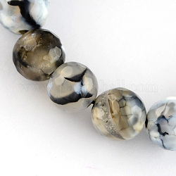 Cordes de perles d'agate craquelées de feu naturelles colorées, ronde à facettes, grises , 8mm, Trou: 1mm, Environ 48 pcs/chapelet, 14.5~14.8 pouce