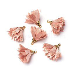 Alloy Pendant, with Silk, Flower, Golden, Pink, 29~31x34~36mm, Hole: 1.8mm
