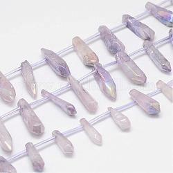 Fili di perline appuntiti in cristallo naturale, tinto, proiettile, lilla, 15~22x5~11x5~11mm, Foro: 2 mm