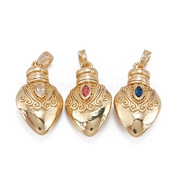 Brass Micro Pave Cubic Zirconia  Pendants, with Ring, Long-Lasting Plated, Lead Free & Cadmium Free, Teardrop, Real 18K Gold Plated, Mixed Color, 22.5x13x7mm, Ring: 6.5x5.5x2.5mm, 3x4mm Inner Diameter
