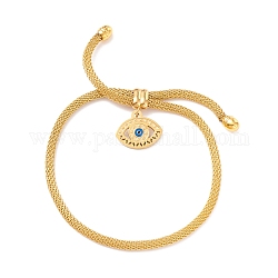 Эмалевый браслет-слайдер с подвеской от сглаза с круглой сетчатой цепочкой для женщин, золотые, внутренний диаметр: 3/8~3-1/8 дюйм (0.9~7.9 см)