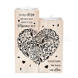 SUPERDANT The Family Series Wooden Candle Holder and Candles Set, for Home Decorations, Rectangle with Word, Heart Pattern, 2sets/bag