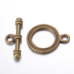 Fermoirs T en alliage de style tibétain, sans nickel, bronze antique, anneau: 22x17x2 mm, Trou: 2.5mm, bar: 24x9x4 mm, Trou: 3mm