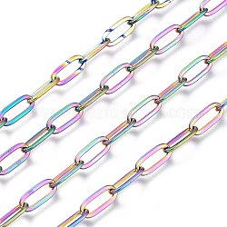 Ionenbeschichtung (IP) 304 Edelstahlkabelketten, Büroklammerketten, gezogene längliche Kabelketten, gelötet, mit Spule, Regenbogen-Farb, 9.7x4.2x0.9~1 mm, ca. 32.8 Fuß (10m)/Rolle