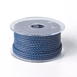 Cordón trenzado de cuero, cable de la joya de cuero, material de toma de diy joyas, azul medio, 4mm, alrededor de 32.8 yarda (30 m) / rollo