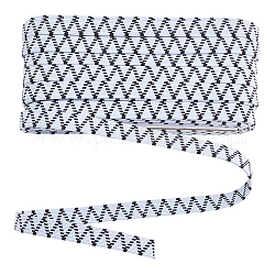 Cordon élastique plat en polyester, cordon imprimé vague, Accessoires de vêtement, blanc, 3/8 pouce (10.5 mm), environ 17m / carte