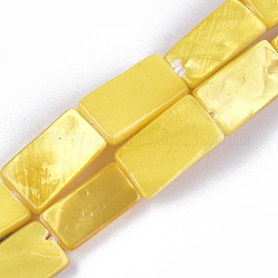 Perles de coquille d'eau douce peintes, rectangle, jaune, 14~15x7~8.5x3mm, Trou: 0.5mm, Environ 20~26 pcs/chapelet, 12 pouce ~ 15.5 pouces