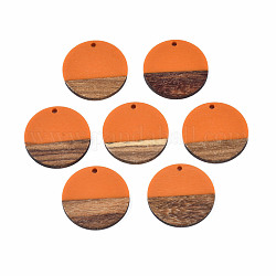 Resin & Wood Pendants, Flat Round, Dark Orange, 28.5x3.5~4mm, Hole: 1.5mm