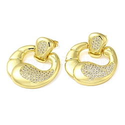 Double Corn Brass Dangle Stud Earrings with Cubic Zirconia, Real 16K Gold Plated, 29x25mm