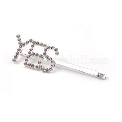 Alloy Rhinestone Hair Bobby Pins, with Iron Findings, Word YES, Crystal, Platinum, 64.5x19x7mm