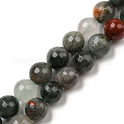 Fili di perline di pietra del sangue afican naturale, sfaccettato (128 sfaccettatura), tondo, 9.5~10mm, Foro: 1.2 mm, circa 37pcs/filo, 14.45~14.57 pollice (36.7~37 cm)