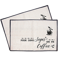 Tapis de tasse en coton et lin thème café, fournitures quotidiennes, rectangle avec mot, motif de coupe, 350x500mm