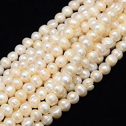 Fili di perle di perle d'acqua dolce coltivate naturali, patata, bianco crema, 9~10mm, Foro: 0.8 mm, circa 44pcs/filo, 13.77 pollice~14.17 pollici