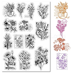 CRASPIRE Vintage Flower Clear Rubber Stamps Words Vase Clock Butterfly Transparent Retro Spring Natural Plants Theme with Geometric Elements Postmark Silicone Seals Stamp DIY Scrapbooking Paper Craft