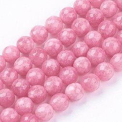 Chapelets de perles de jade naturel, teinte, facette, ronde, perle rose, 8mm, Trou: 1mm, 48 pcs / chapelet, 14.5~14.9 pouce