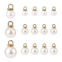 Beadthoven 120pcs 3 pendentifs de perles acryliques de style, pendentifs imitation résine, avec strass cristal, accessoires d'alliages de fer et de zinc, ronde, blanc, 19.5~23.5x12~16mm, Trou: 0.18~4.5mm, 40 pièces / style