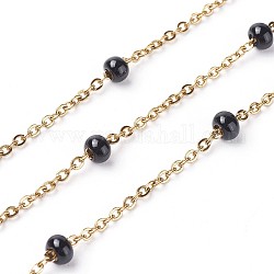 Placage ionique (ip) 304 chaînes porte-câbles en acier inoxydable, avec des perles, émail et bobine, soudé, Ovale Plat, noir, 4.9x3.4mm, environ 32.8 pied (10 m)/rouleau