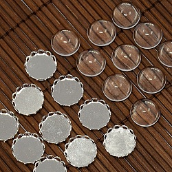 9.5~10mmフラットラウンドDIYの写真真鍮カボション作りのためのクリアドーム型のガラスカボションカバー  カドミウムフリー＆ニッケルフリー＆鉛フリー  銀色のメッキ  カボションのセッティング：11ミリ  トレイ：10mm