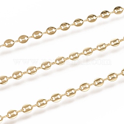 Латунные цепные цепи, цепочки кофейных зерен, с катушкой, пайки, долговечный, овальные, золотые, 7x4x0.6 мм, около 32.8 фута (10 м) / рулон