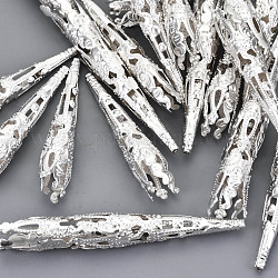 Coni di perline di ferro placcato color argento, circa 41 mm di lunghezza, 8 mm di larghezza, Foro: 1 mm
