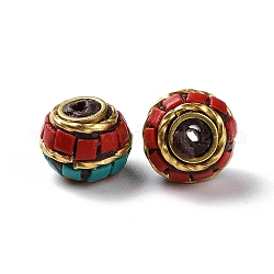 Perles Indonésiennes manuelles, avec les accessoires en laiton, Or antique, rondelle, rouge, 9.5x9mm, Trou: 1.4mm