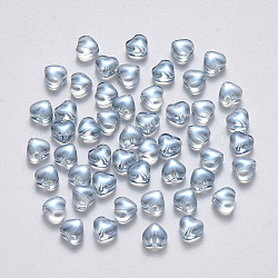Perle di vetro verniciate a spruzzo trasparente, ab colore placcato, cuore, azzurro acciaio chiaro, 6x6x4mm, Foro: 0.7 mm
