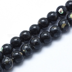 Muschel und synthetische türkisfarbene Perlenstränge, Runde, Schwarz, 4 mm, Bohrung: 0.8 mm, ca. 92 Stk. / Strang, 15.5 Zoll (39.5 cm)