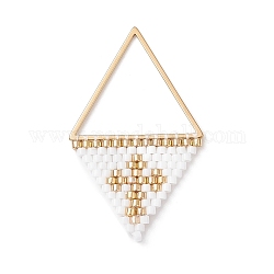 Pedentifs manuels en perles rocailles japonaises en verre, triangle avec breloques croix, blanc, 37~38x23x2mm, Trou: 17x20mm