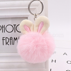 Porte-clés en fausse fourrure de lapin, lapin, rose, pendentif: 7cm